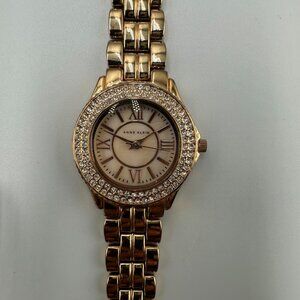Anne Klein Watch Women Rose Gold Tone Crystal Bezel New Battery Small Wrist 5.5"
